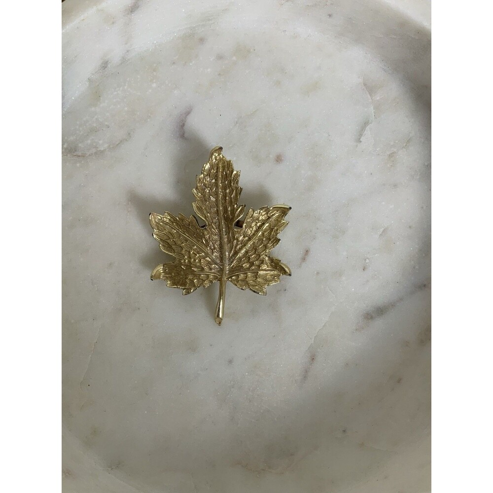 Vintage Gold-Tone Textured Maple Leaf Brooch Statement Pin